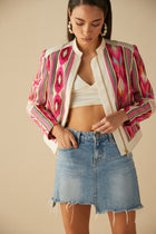 Embroidered Ikat Bomber