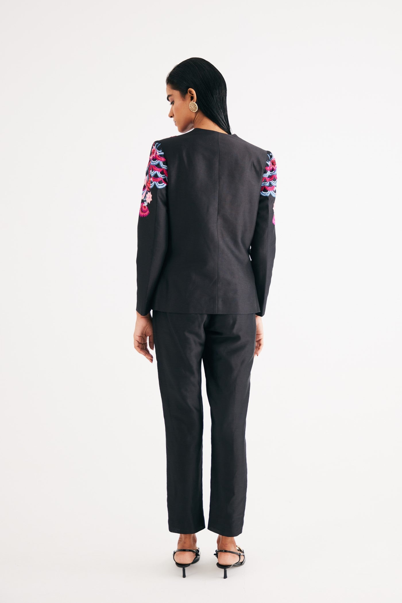 Black silk chanderi floral Embroidered Jacket