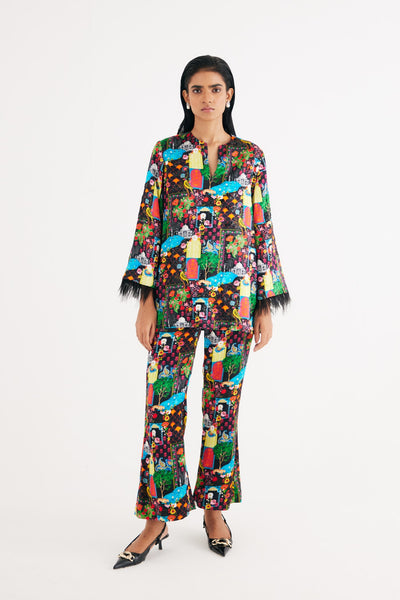 Black  India Print Hand Embroidered kurta