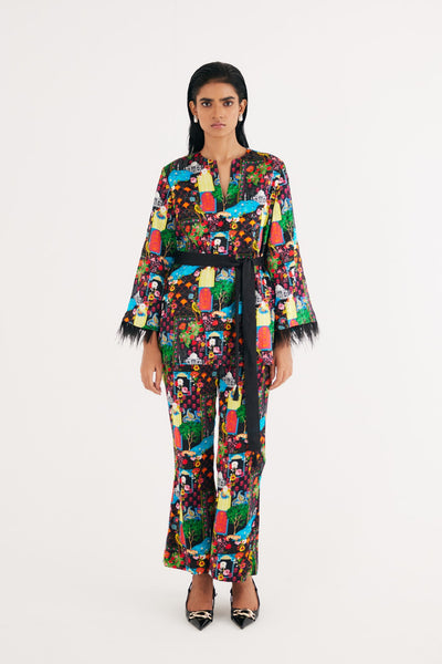 Black  India Print Hand Embroidered kurta