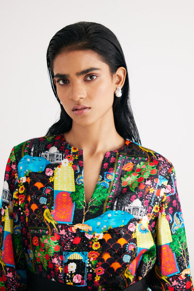 Black  India Print Hand Embroidered kurta
