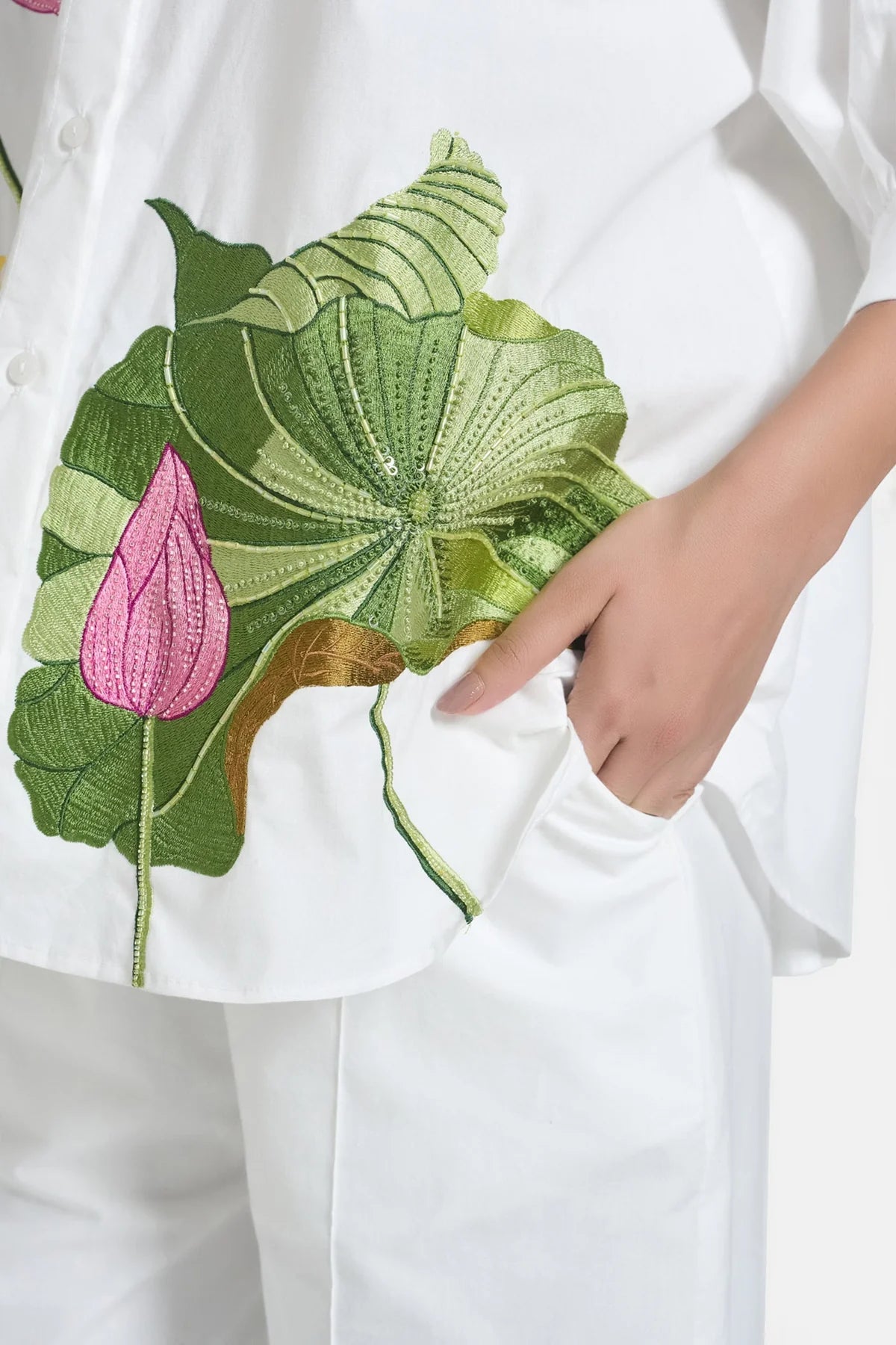 White Lotus Embroidered Oversized Shirt