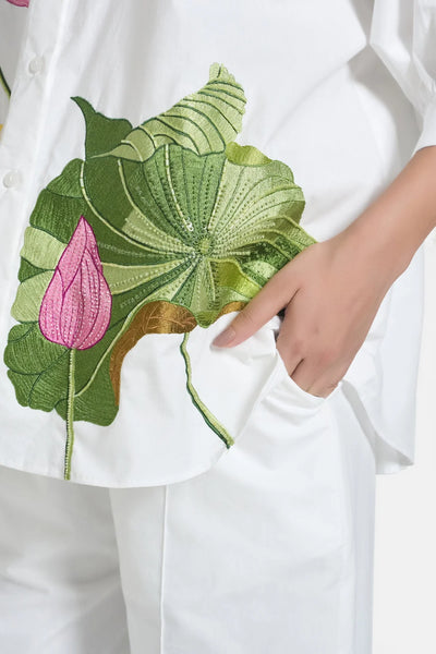 White Lotus Embroidered Oversized Shirt