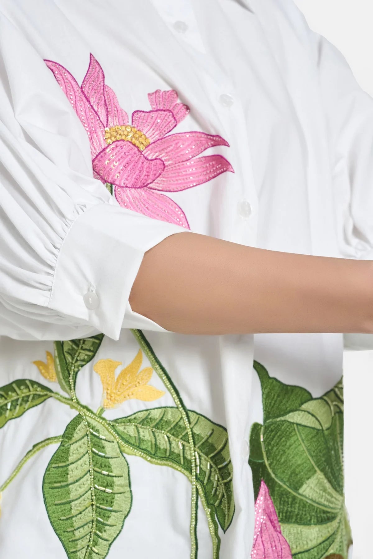 White Lotus Embroidered Oversized Shirt