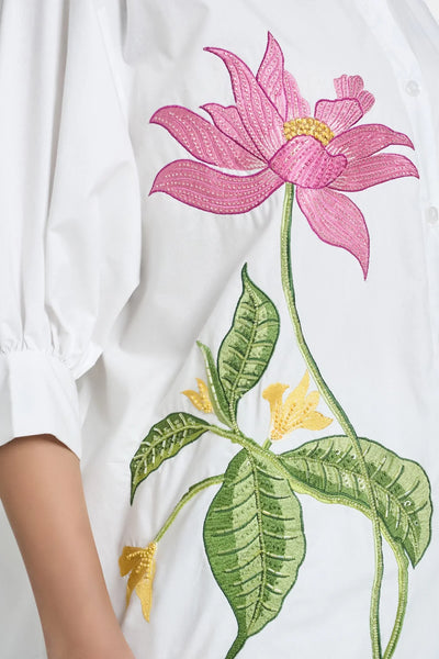 White Lotus Embroidered Oversized Shirt