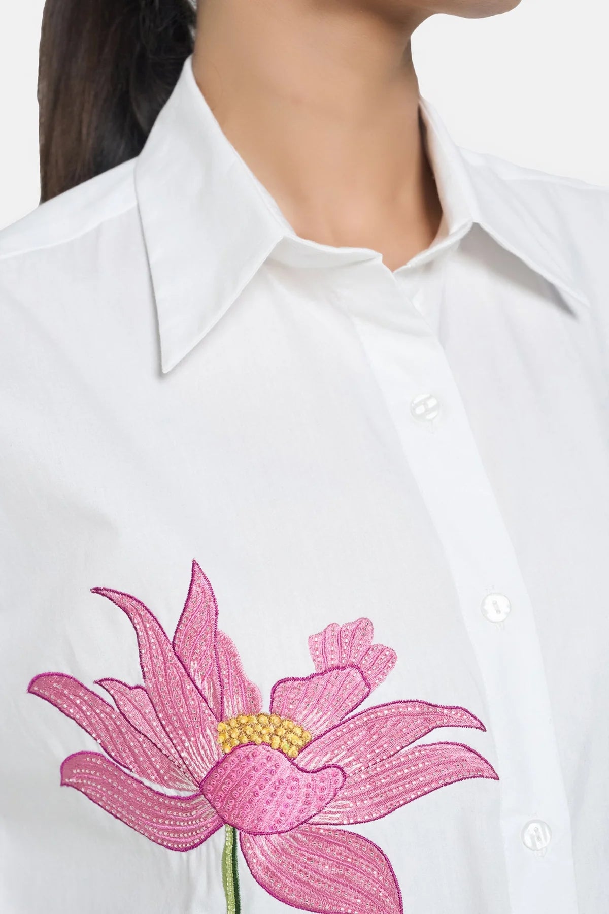 White Lotus Embroidered Oversized Shirt