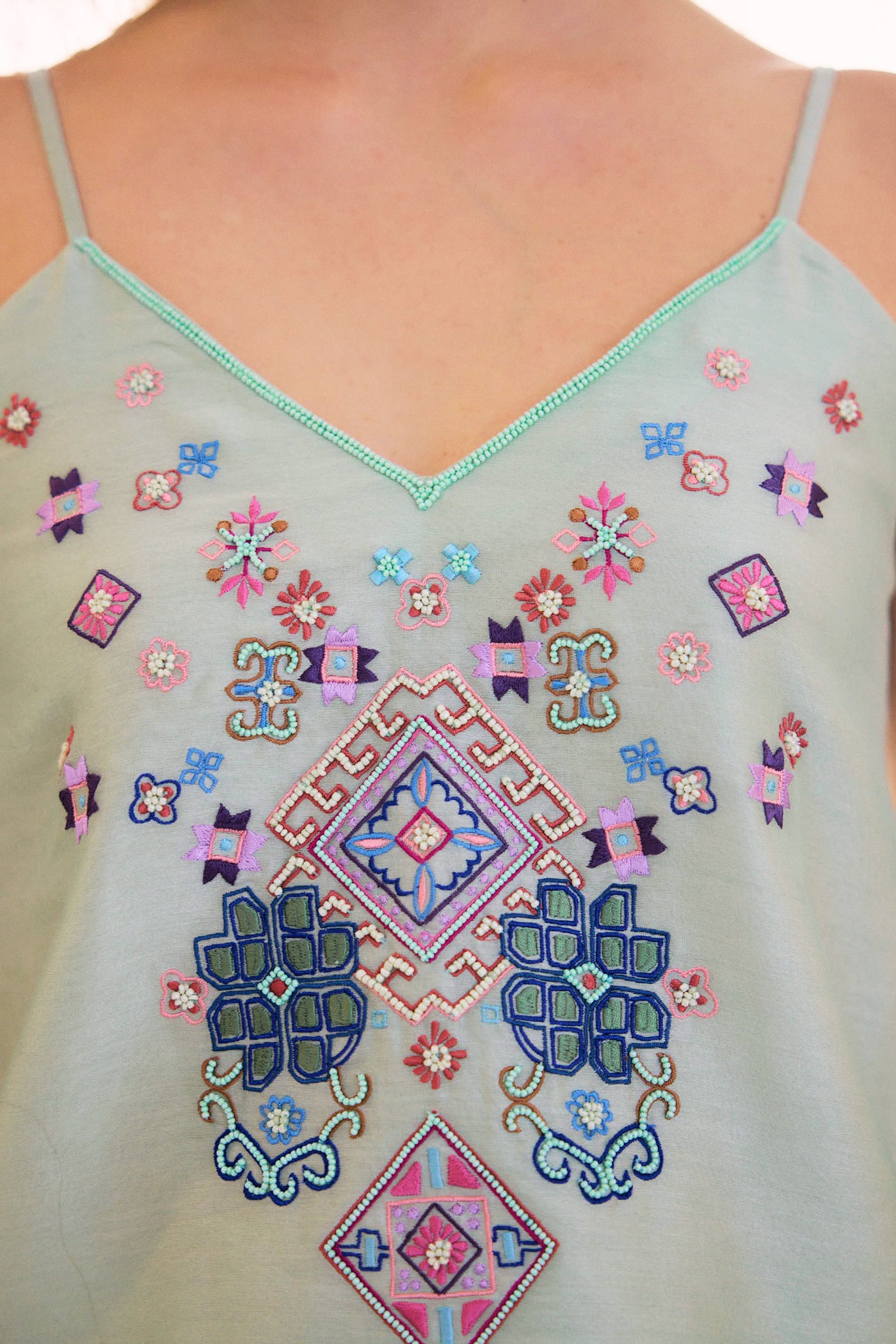 Mint Embroidered Dreamer Spaghetti