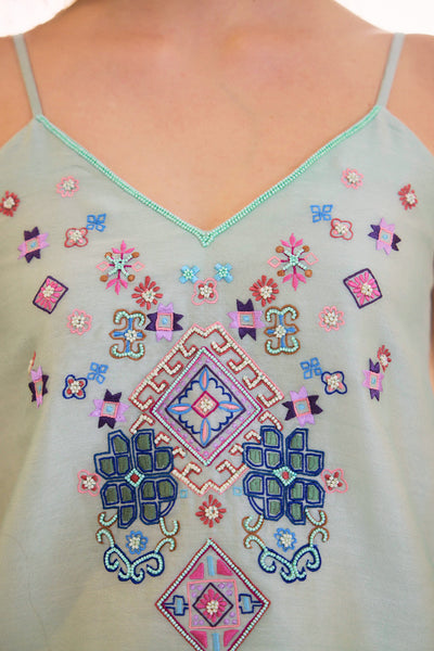 Mint Embroidered Dreamer Spaghetti