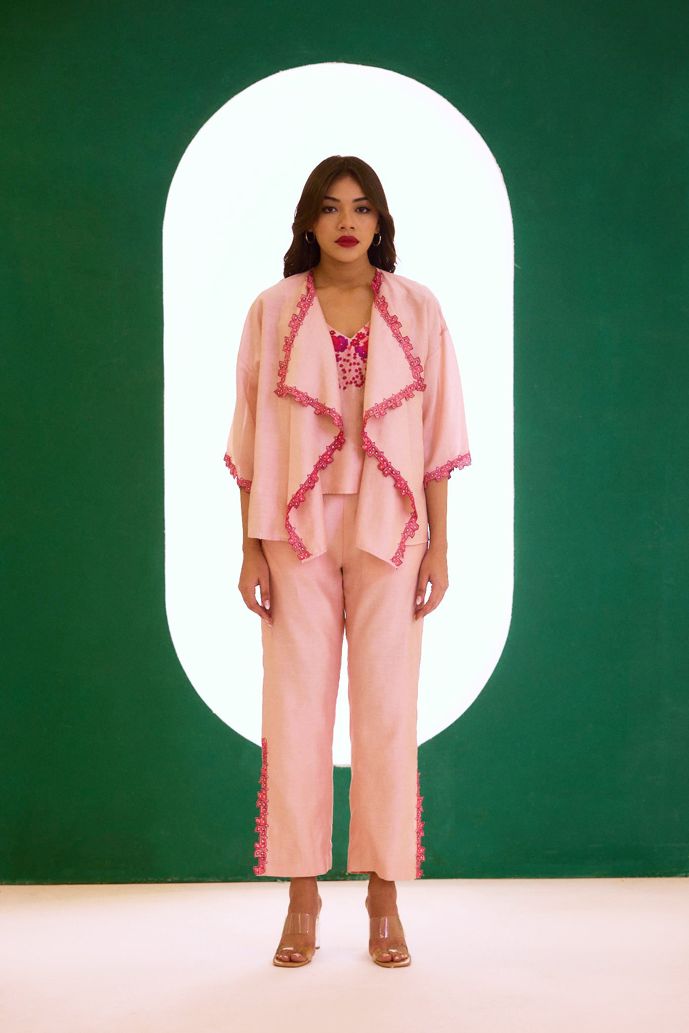 Peach Chanderi Embroidered Cape