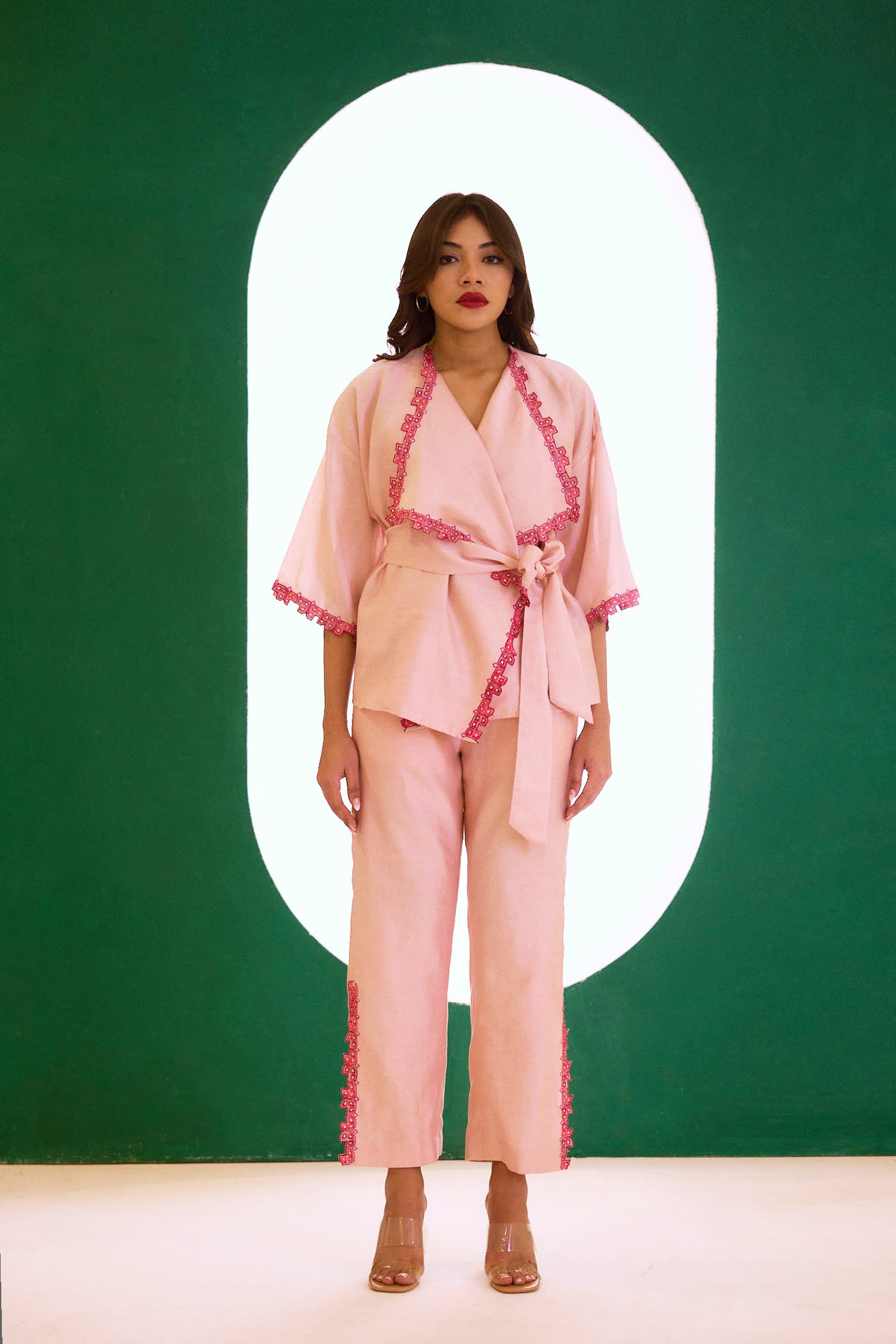 Peach Chanderi Embroidered Cape