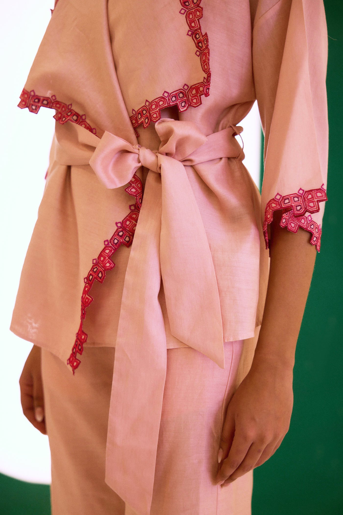Peach Chanderi Embroidered Cape