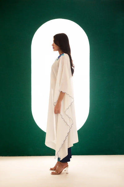 White Chanderi Embroidered Utopian Cape