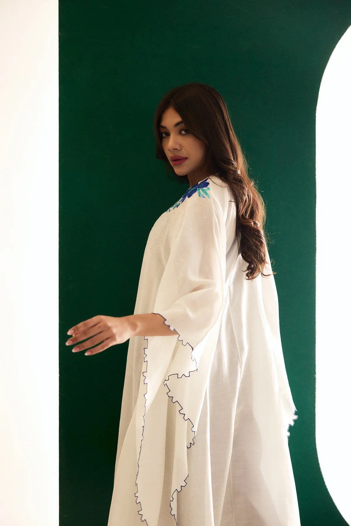White Chanderi Embroidered Utopian Cape
