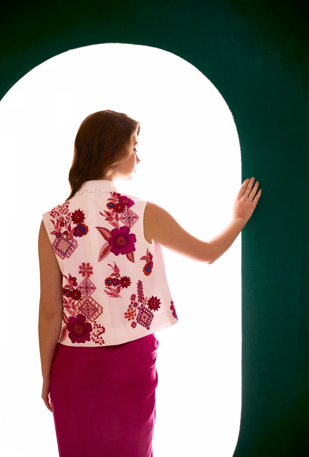 White Embroidered Linen Waistcoat