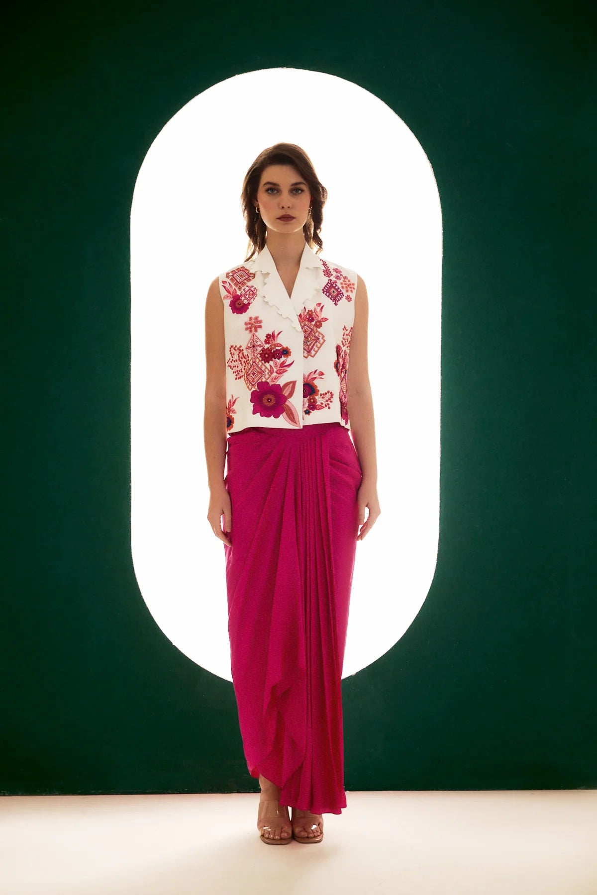 White Embroidered Linen Waistcoat