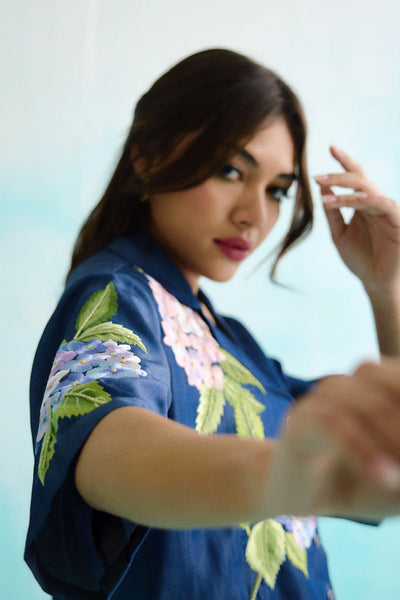 Denim Hydrangea Embroidered Shirt