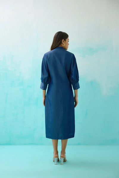 Denim Floral Embroidered Shirt Dress