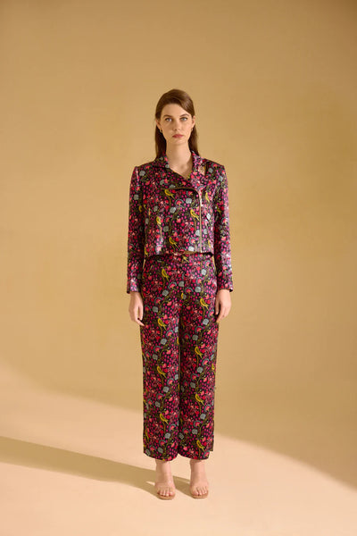 Black and White Parrot Print Biker Jacket & pants Set