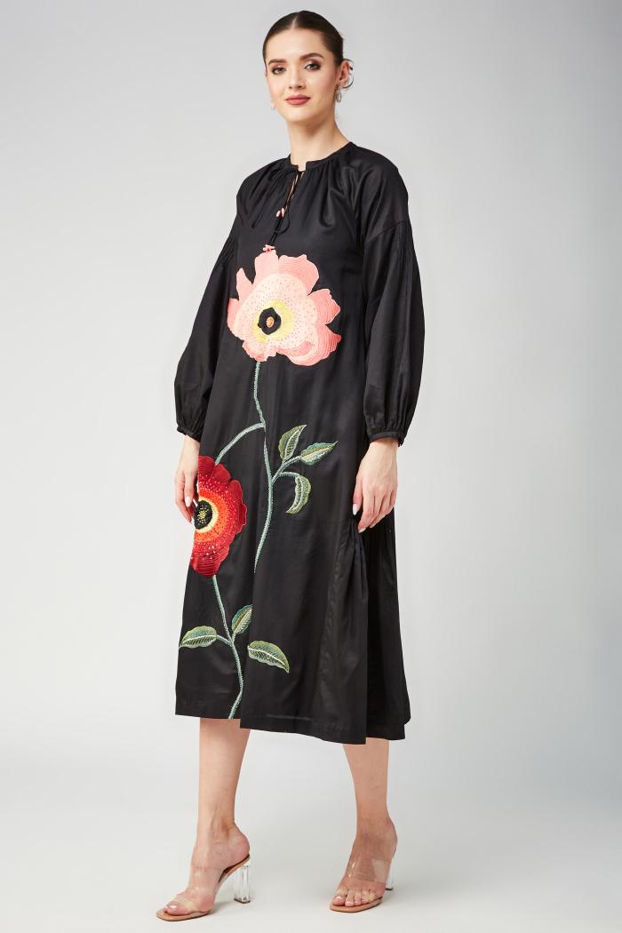 Peach Floral a Line Long Dress