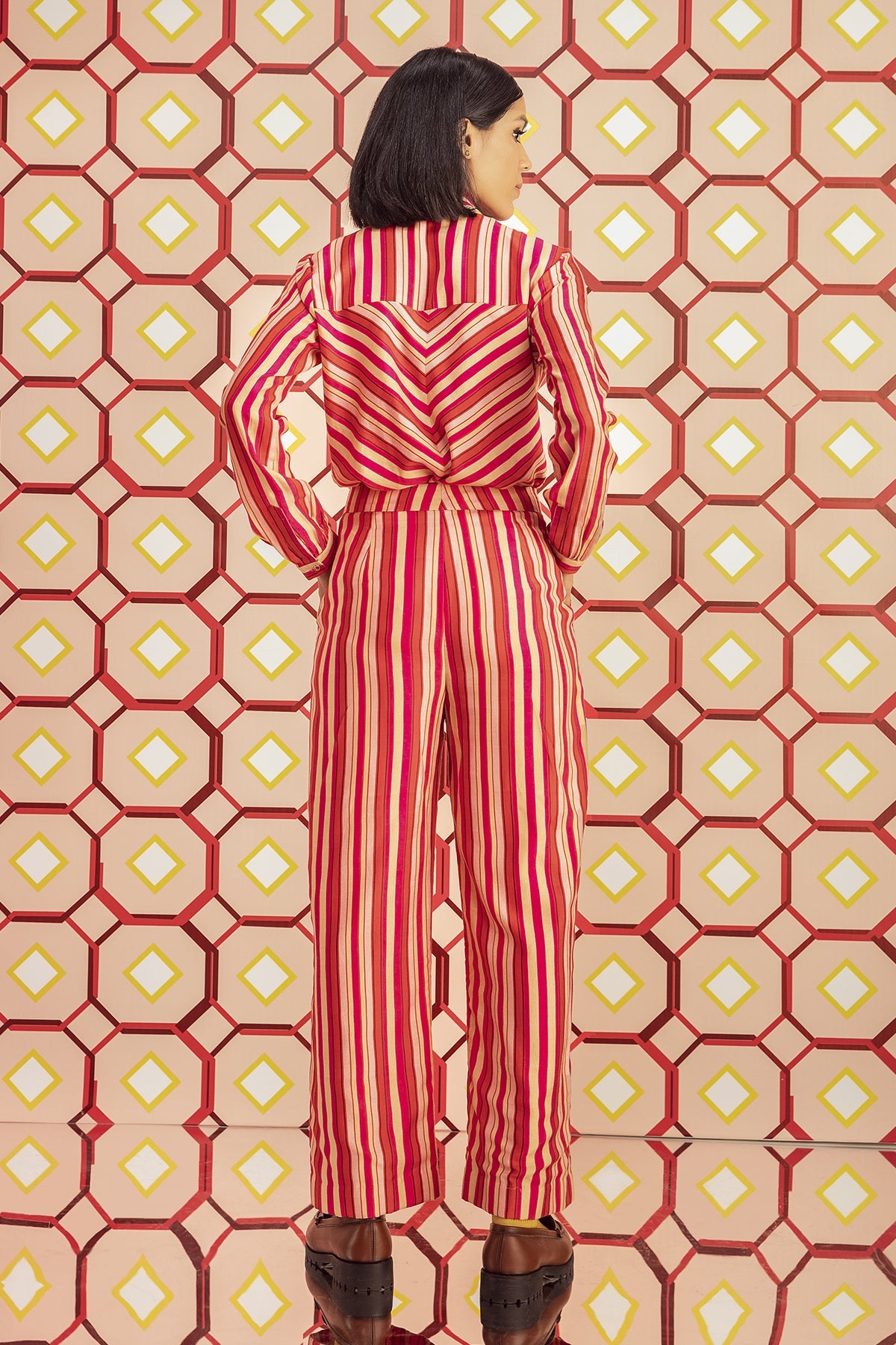 Happy Stripes Wide Leg Pants in Handloom Organic Banana Silk, BeTrue, Be True