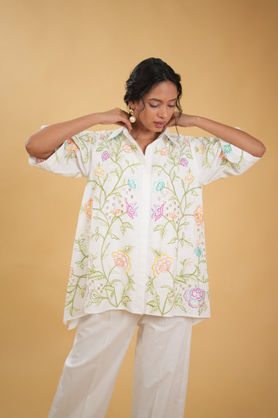 Wildflower Embroidered Cut Work Shirt
