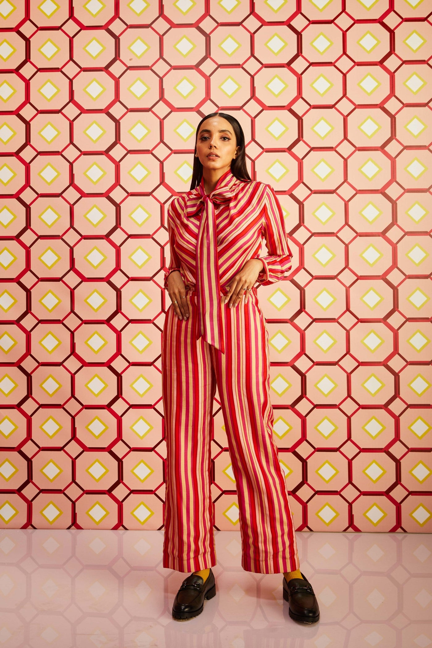 Happy Stripes Wide Leg Pants in Handloom Organic Banana Silk, BeTrue, Be True