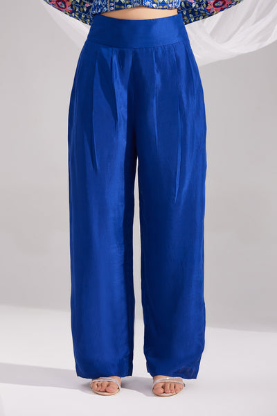 Royal Blue Gardenia Short Embroidered Silk Jacket Set