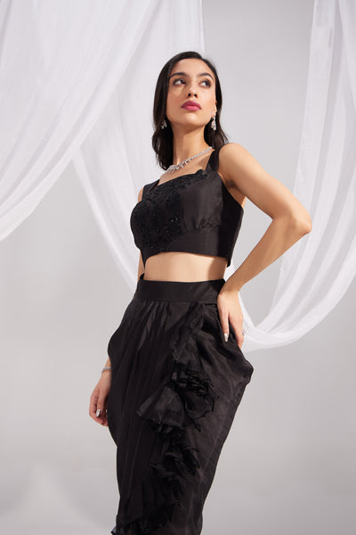 Black Embroidered Silk Bustier