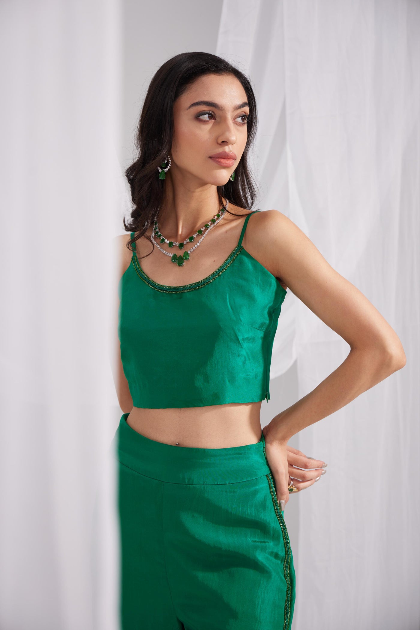 Golden Organza Jewel Embroidered Jacket Set