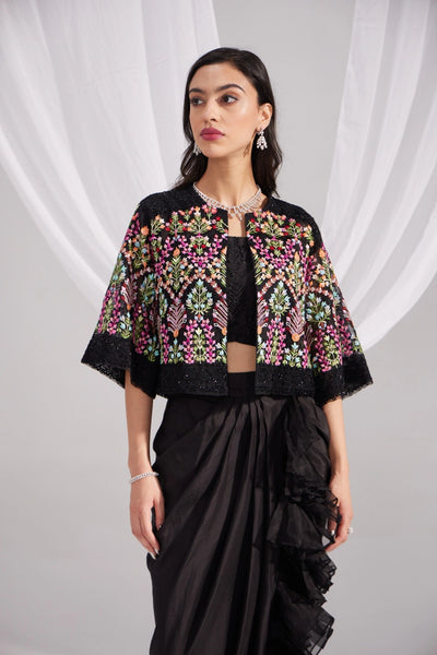 Black Organza Mughal Embroidered Jacket