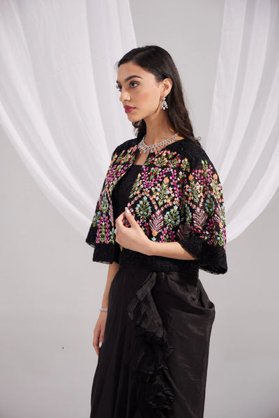 Black Organza Mughal Embroidered Jacket