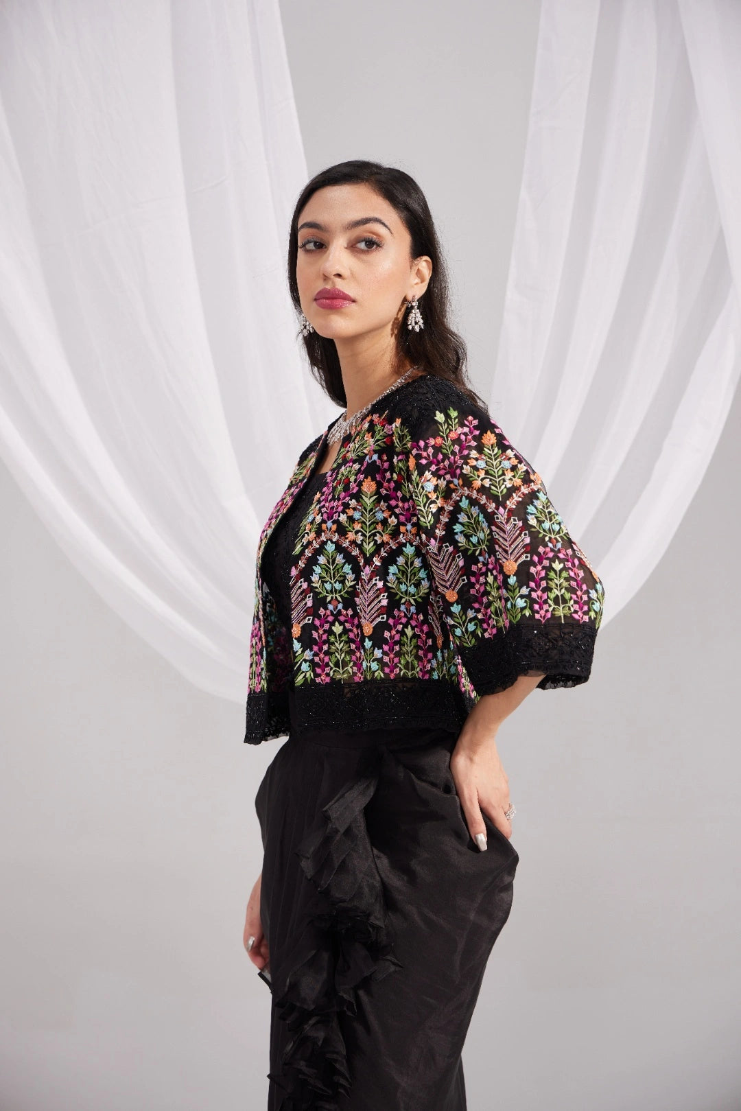 Black Organza Mughal Embroidered Jacket