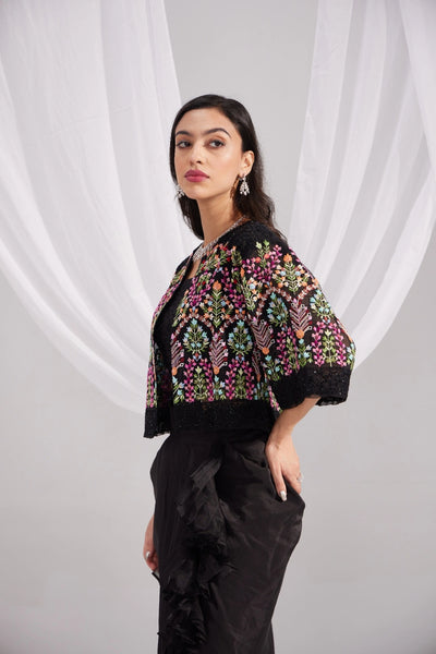 Black Organza Mughal Embroidered Jacket