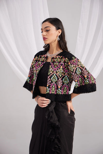 Black Organza Mughal Embroidered Jacket