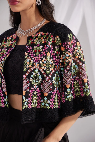 Black Organza Mughal Embroidered Jacket