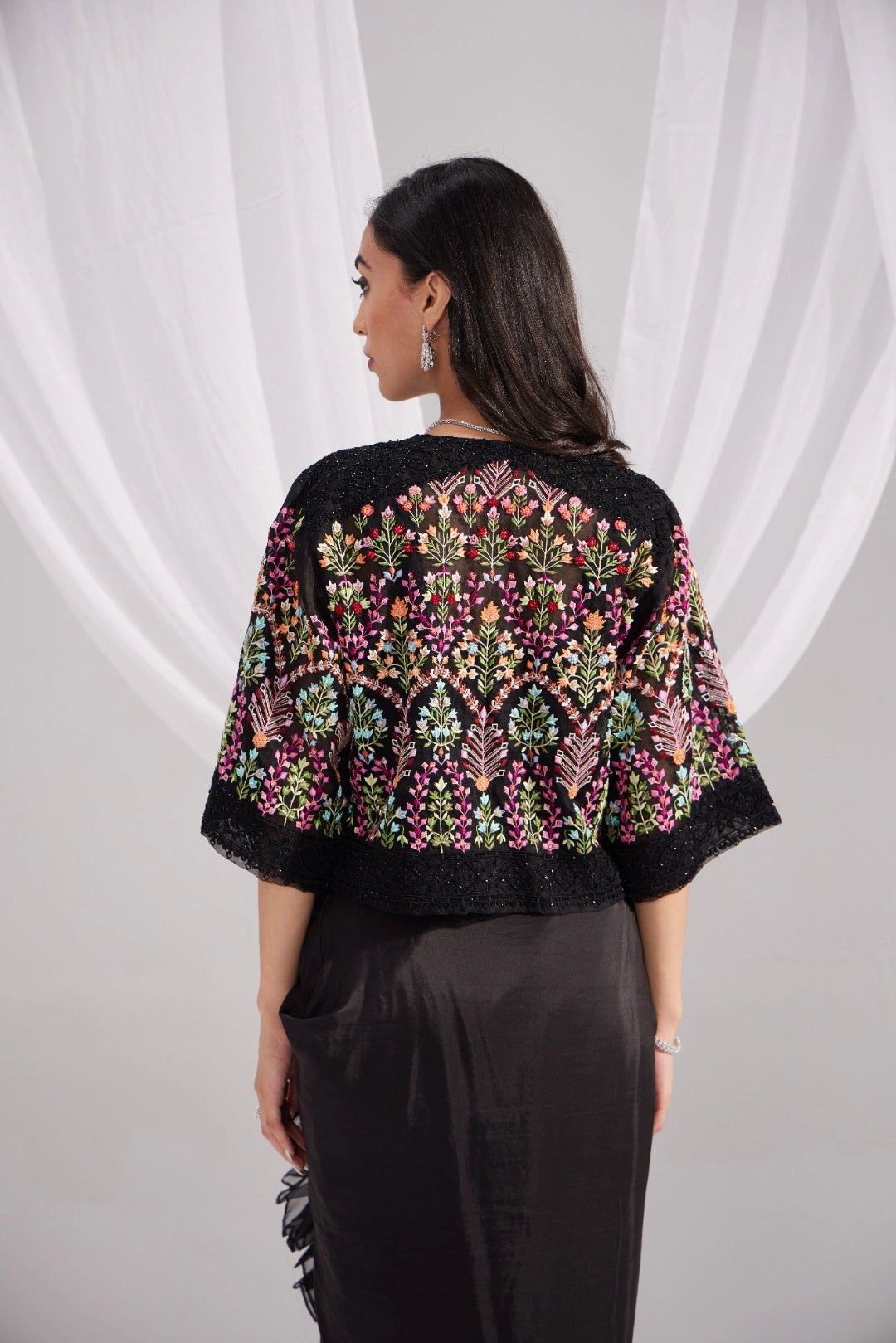 Black Organza Mughal Embroidered Jacket