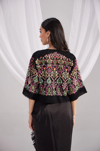 Black Organza Mughal Embroidered Jacket