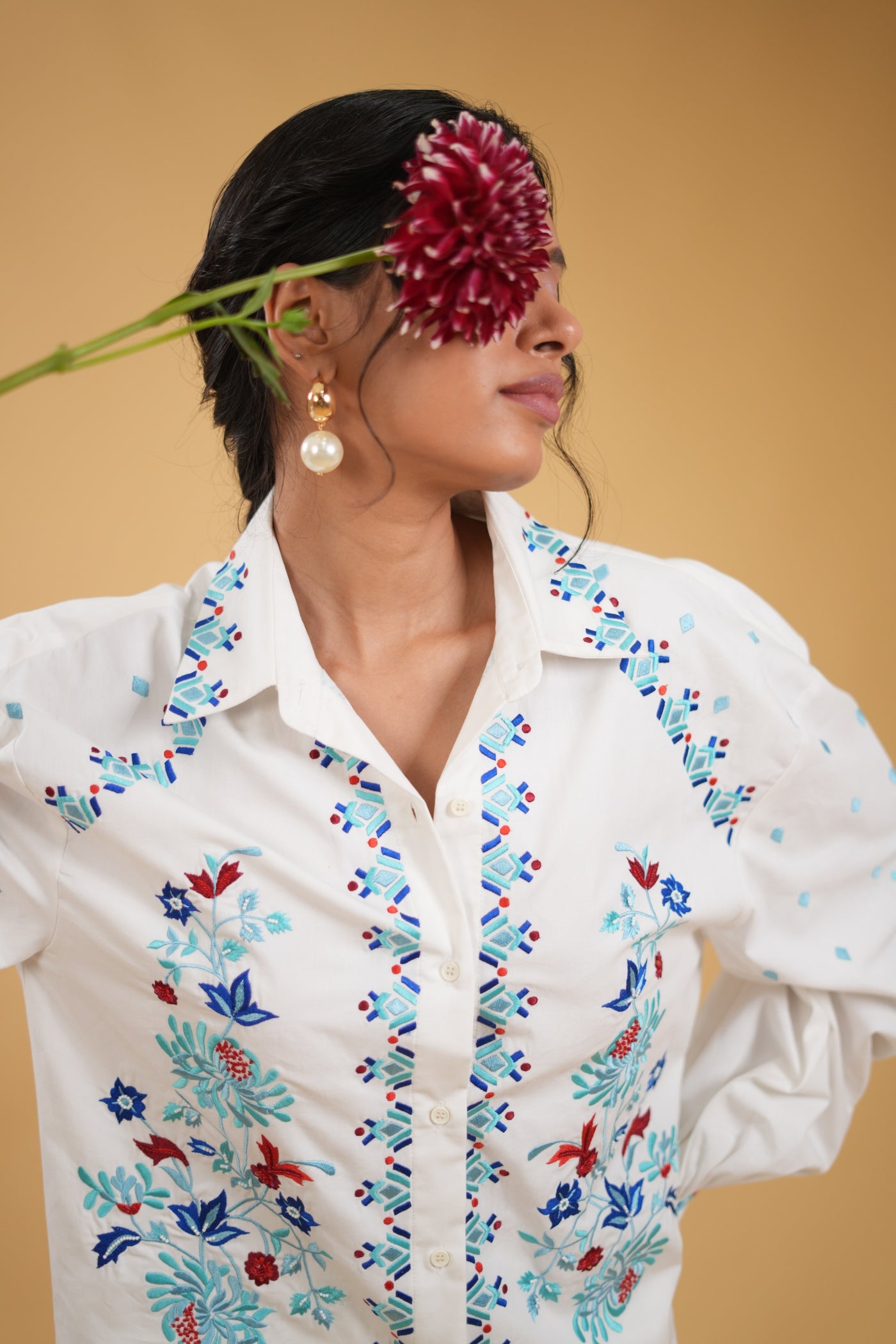 Dahlia Bloom Embroidered Shirt