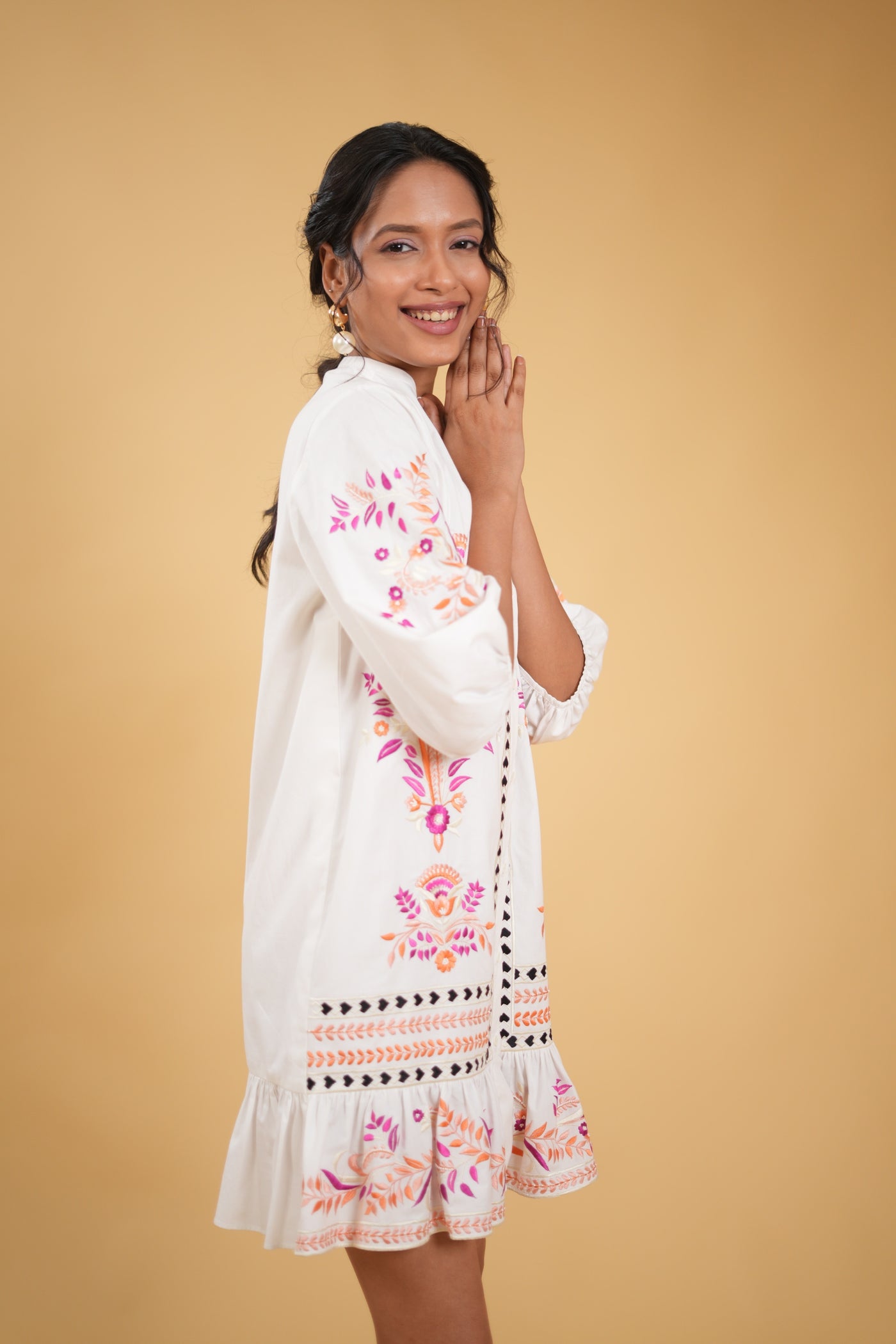 Cotton Floral Embroidered Tulip Dress
