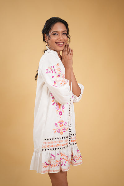 Cotton Floral Embroidered Tulip Dress