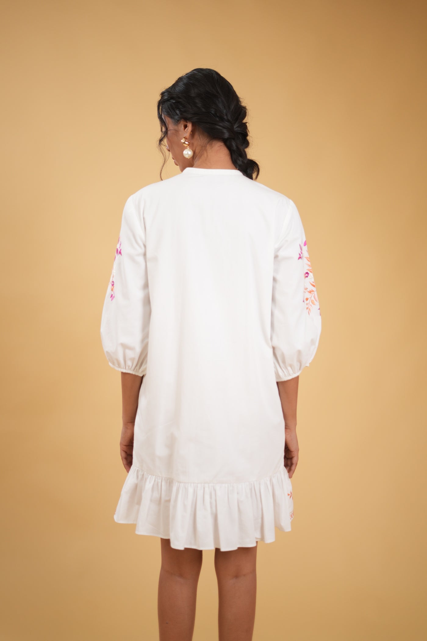Cotton Floral Embroidered Tulip Dress