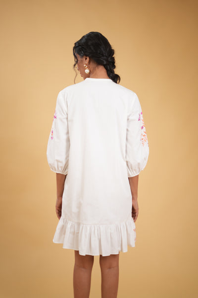 Cotton Floral Embroidered Tulip Dress