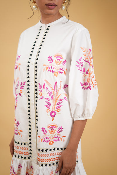 Cotton Floral Embroidered Tulip Dress