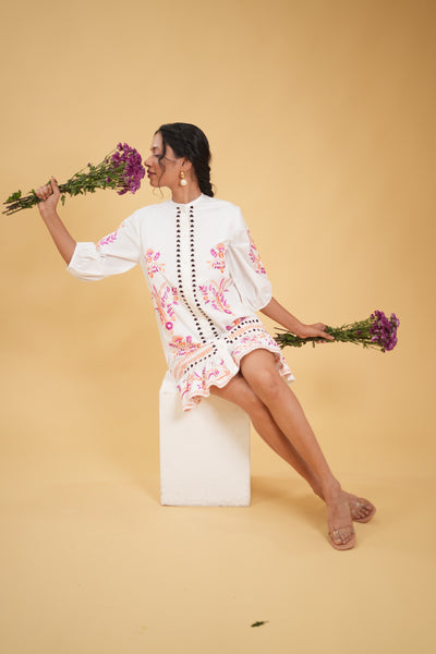 Cotton Floral Embroidered Tulip Dress