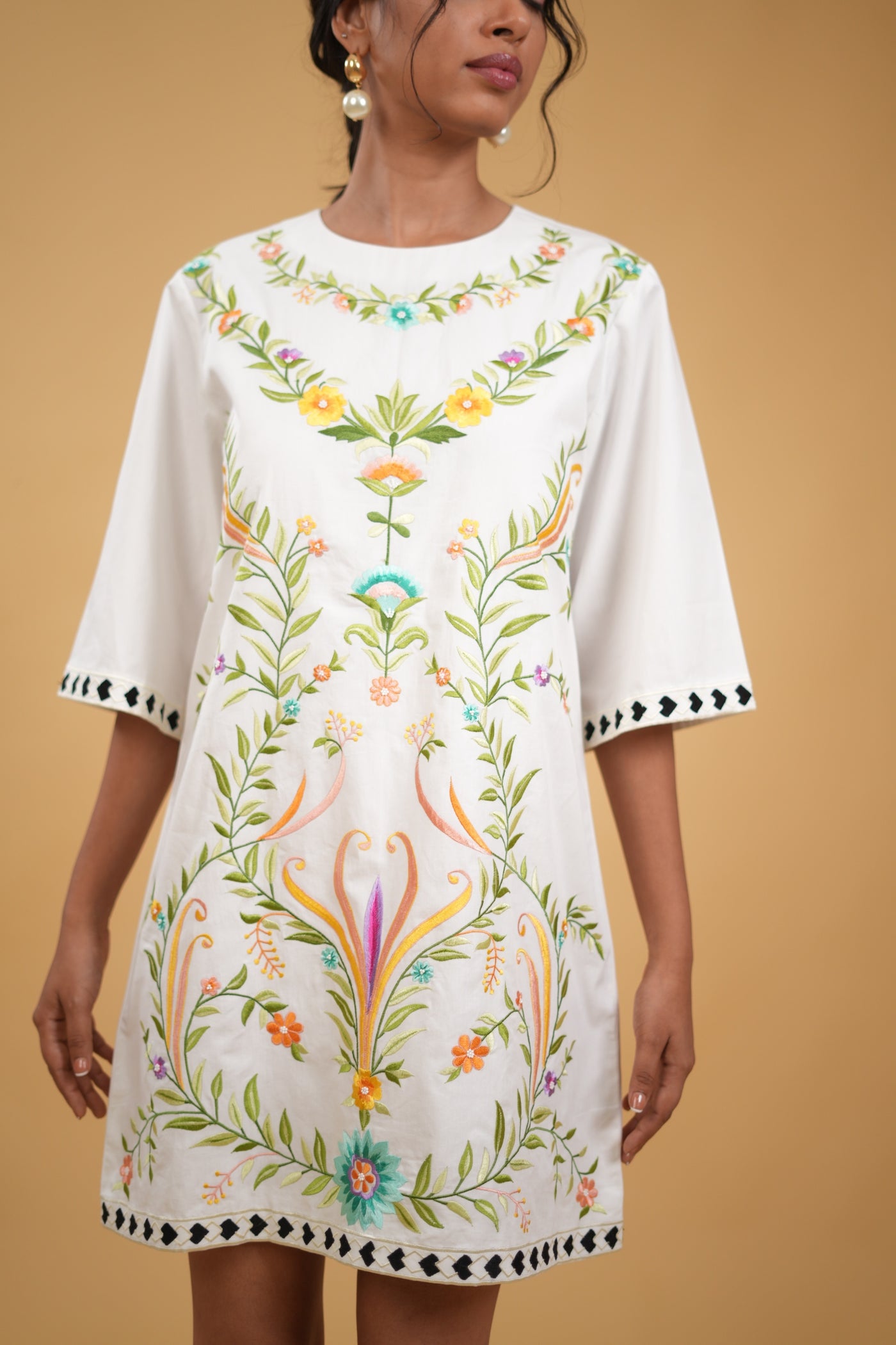 Camellia Embroidered Shift Dress
