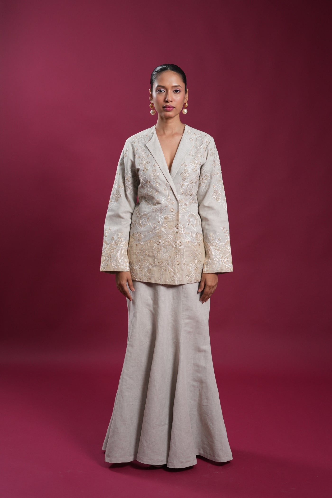 Regal Linen Jacket And Skirt Set