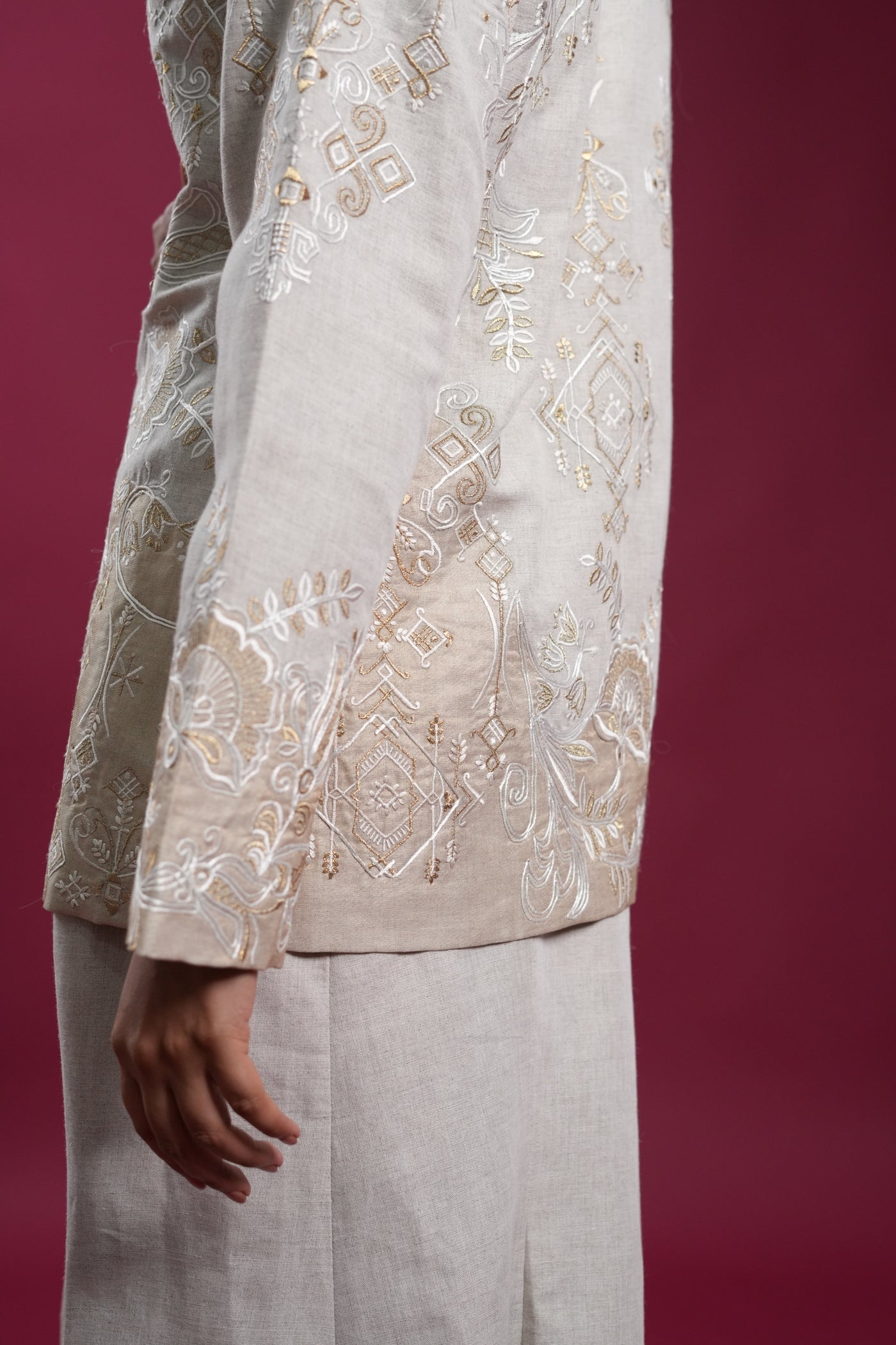 Regal Linen Jacket And Skirt Set