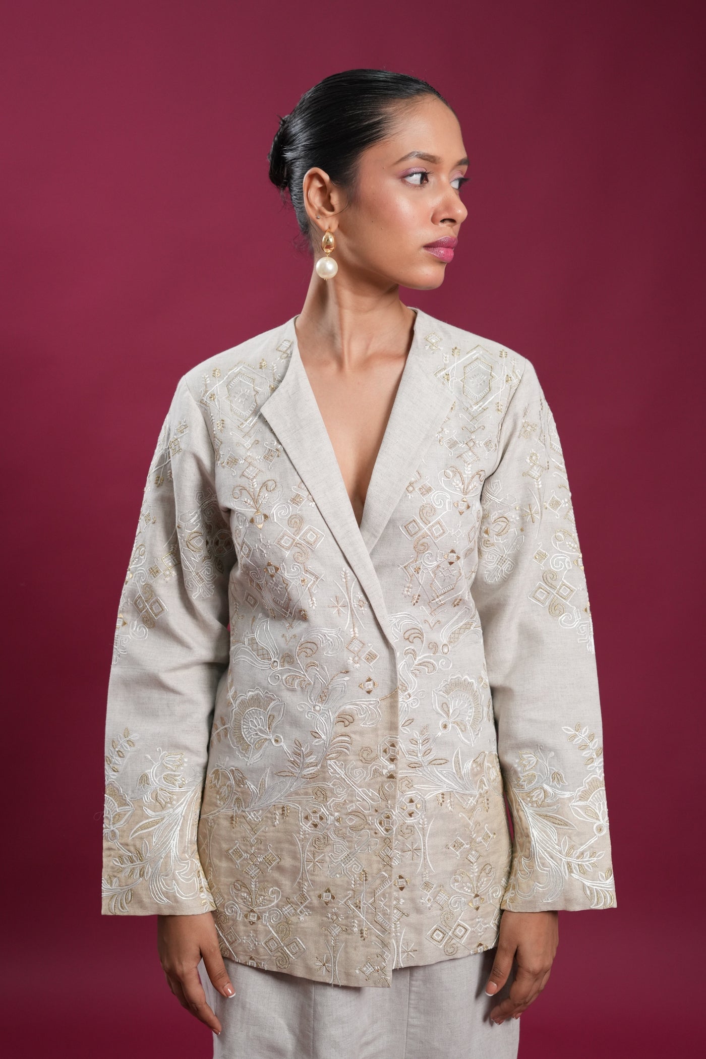Regal Linen Jacket And Skirt Set