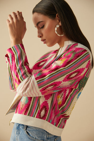 Embroidered Ikat Bomber