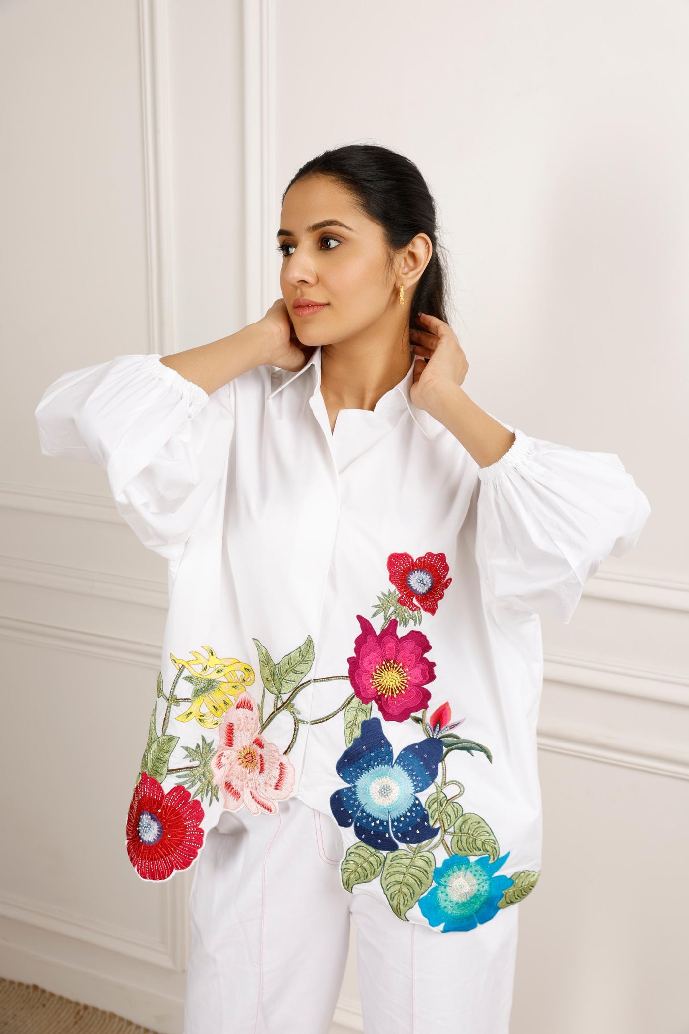 Full Bloom Oversized White Shirt